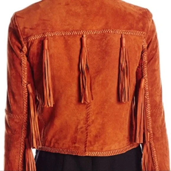 NWT Rust Rachel Zoe Suede Tassel Cropped Jacket 10 - Picture 2 of 6